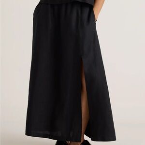 Quince Linen Black Maxi Skirt with Side Slit